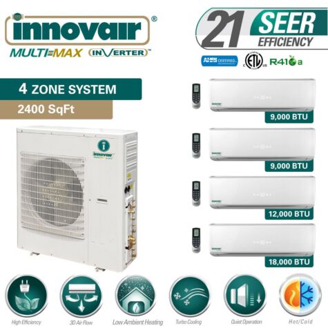 48000 BTU Quad Zone Ductless Mini Split Air Conditioner Heat Pump SEER 21 Multi